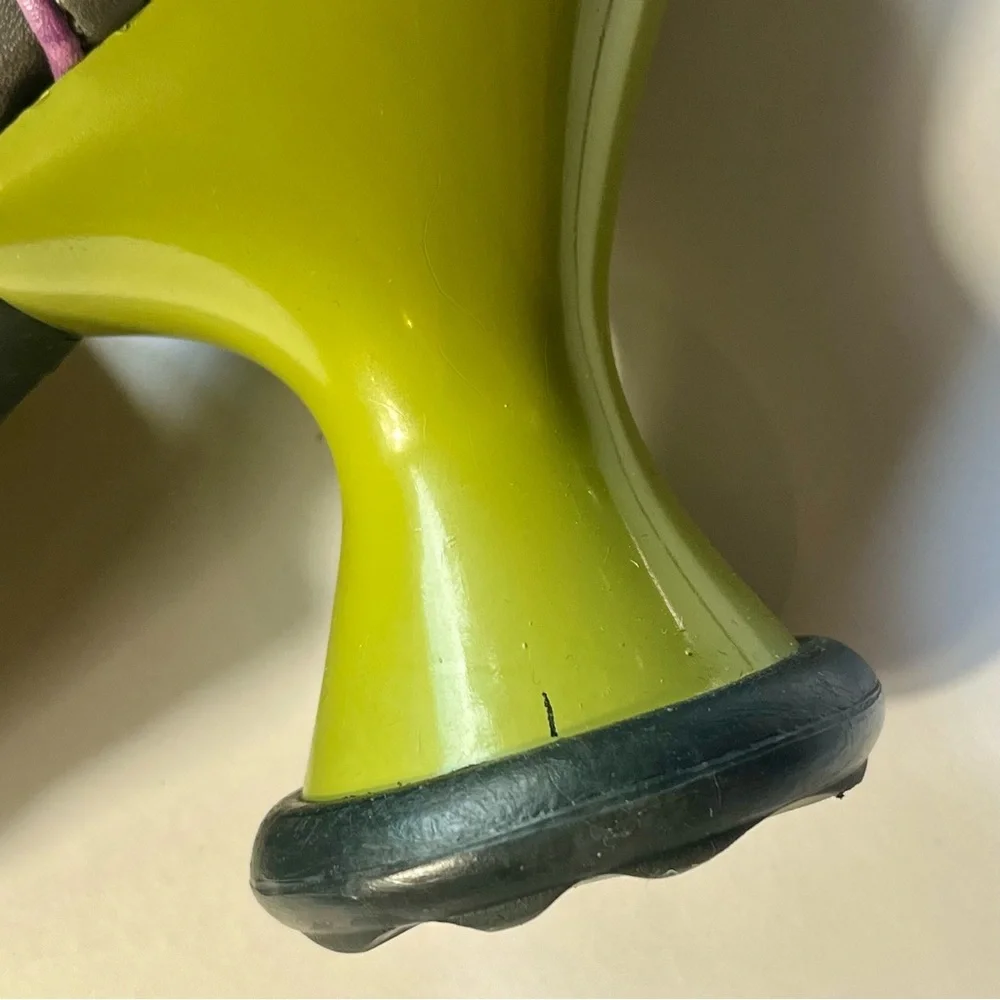 SOLD Fluevog Elif Mary Jane Mini Heels Shoes Olive Green Purple Buckle Strap - Picture 11 of 14